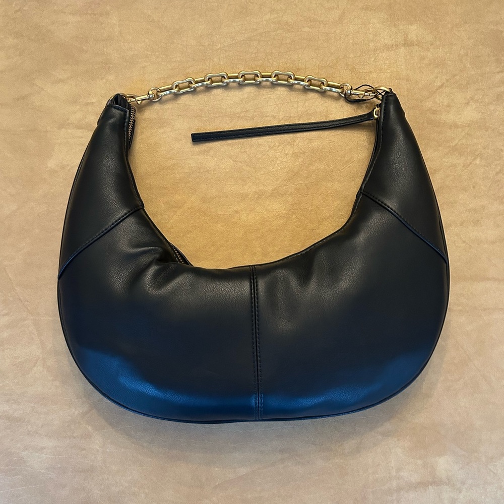 Zara Black Oval Shoulder Bag Purse with Gold Chain Handle